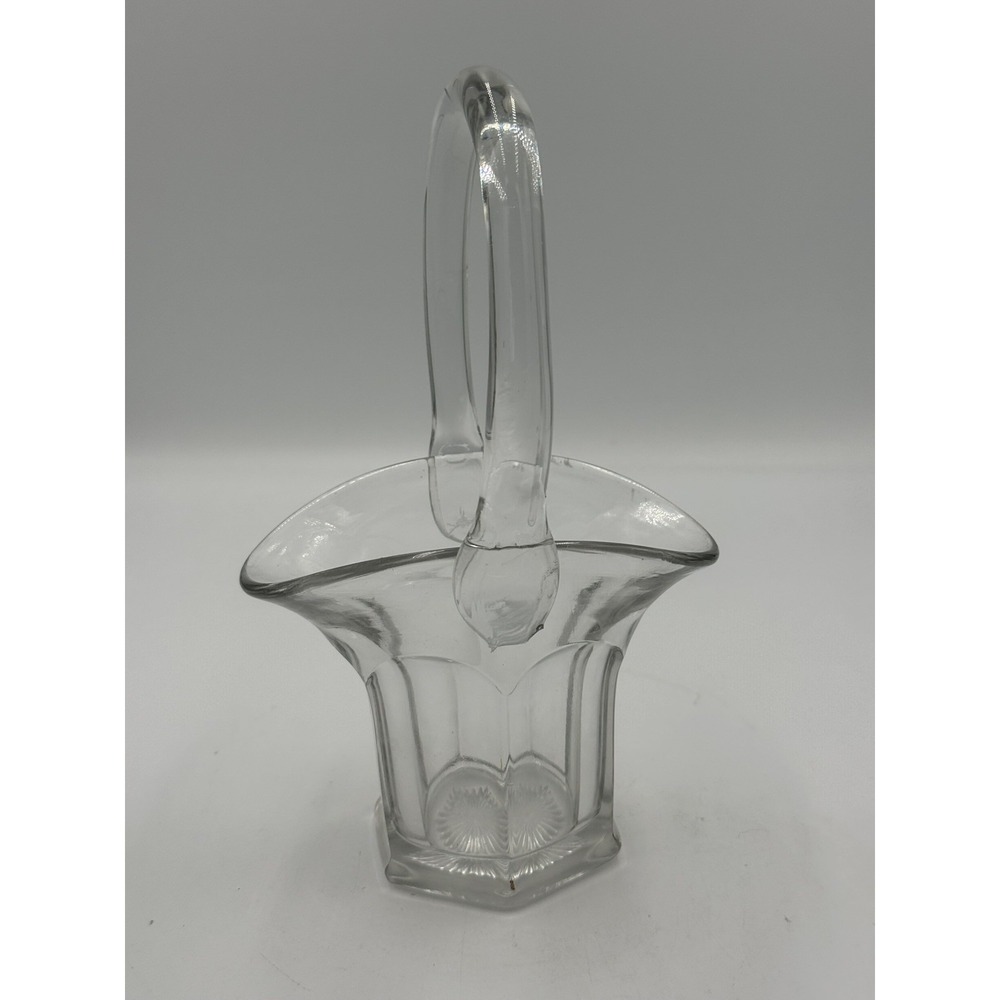 Vintage Crystal Clear Glass Floral Basket with Handle